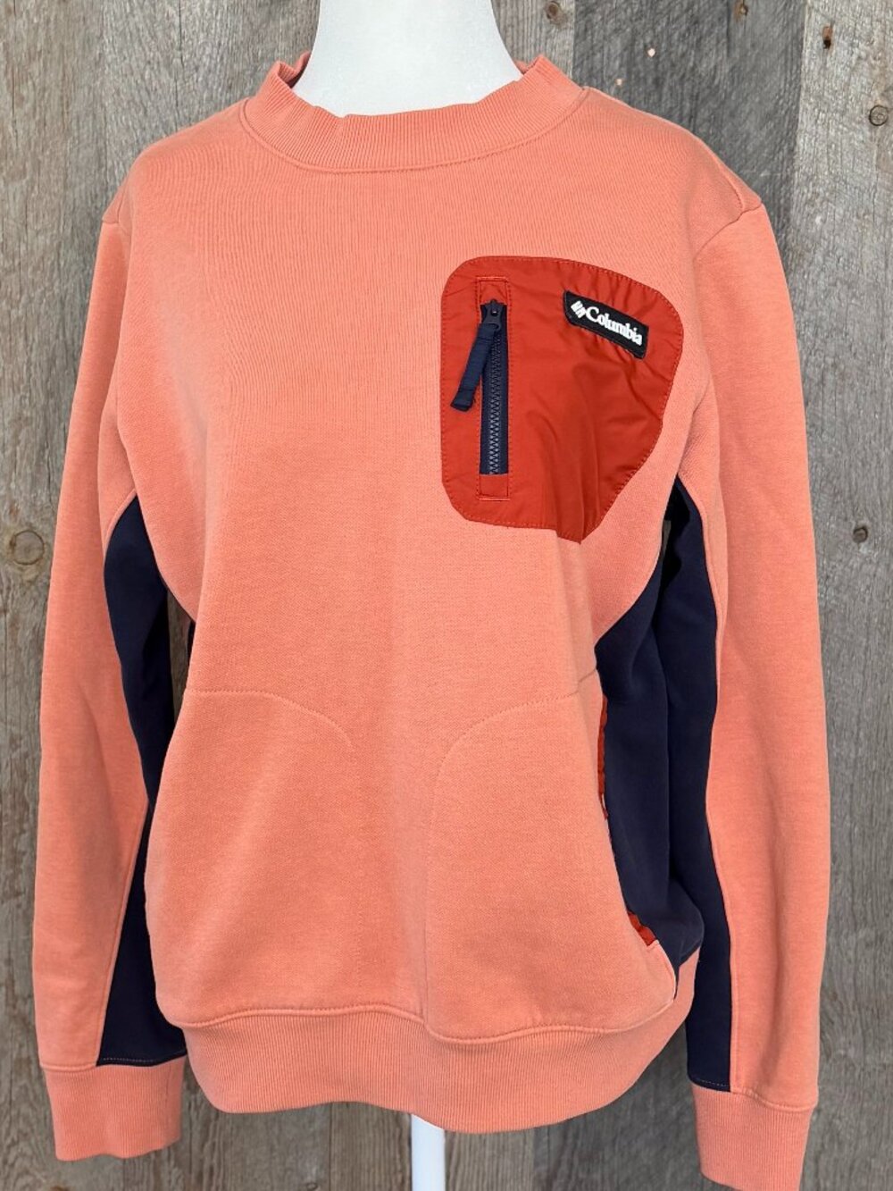 Columbia Sportswear Medium Orange Navy Color Block Crewneck Sweatshirt